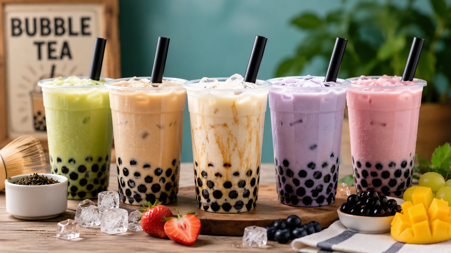 Bubble Tea colorés avec perles de tapioca